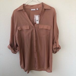 NWT NY & Co Rosy Blush Pink Button Down Shirt XL